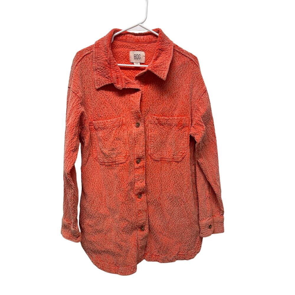BDG Urban Outfitters Serena Corduroy Faded Shirt Jacket neon coral size small